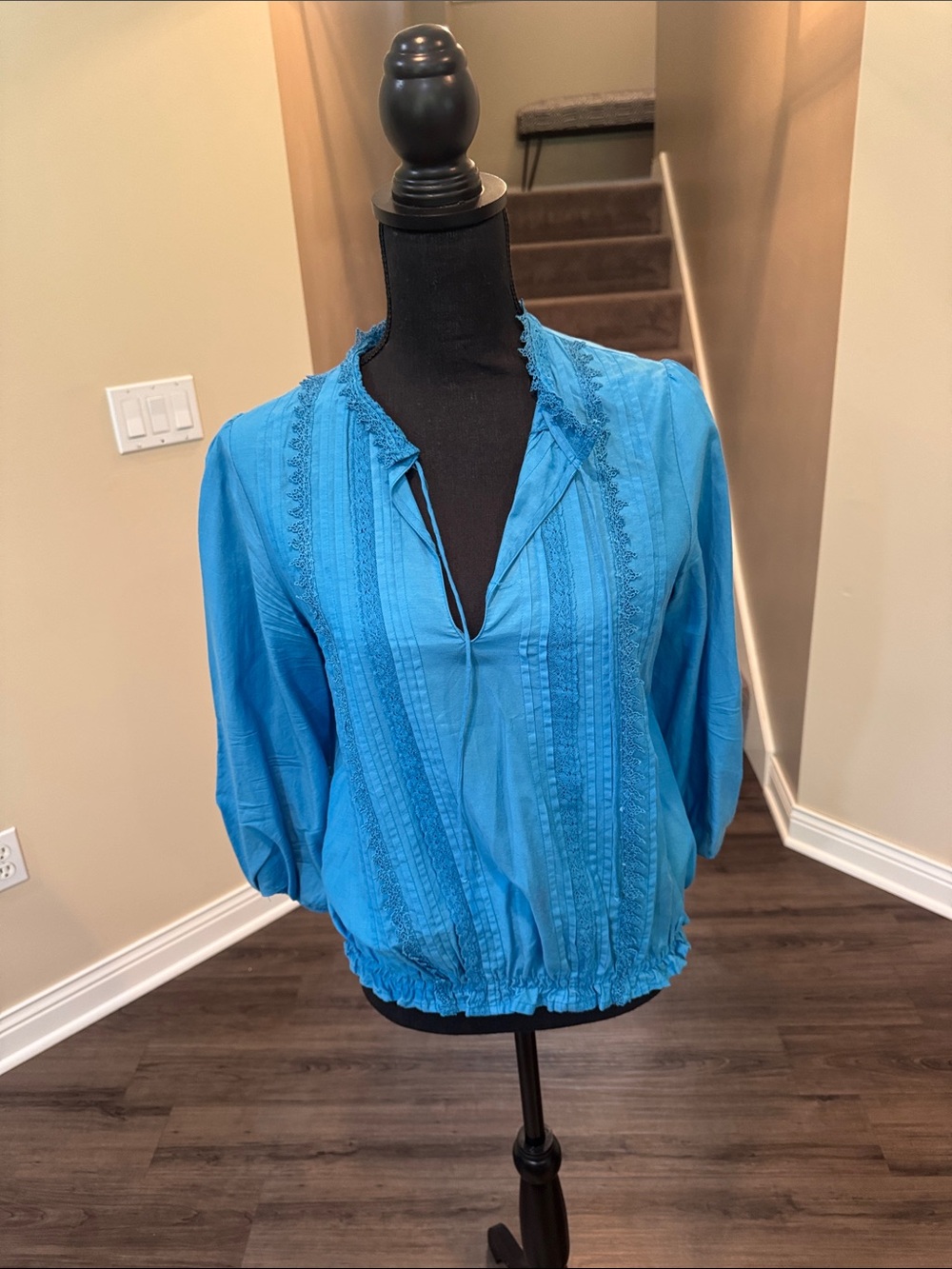 Sanctuary Bright Blue Peasant Blouse with Pintuck Detail